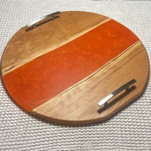 Round Resin & Wood Serving Tray